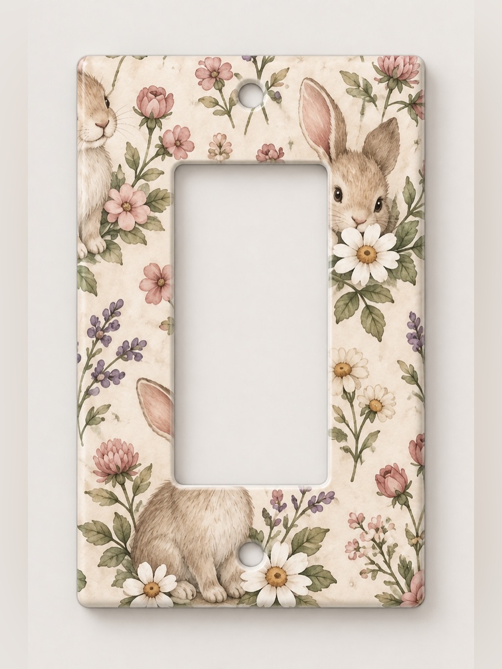 Baby Bunny Floral Nursery Rocker GFCI Wall Plate Kids Cottagecore Decor